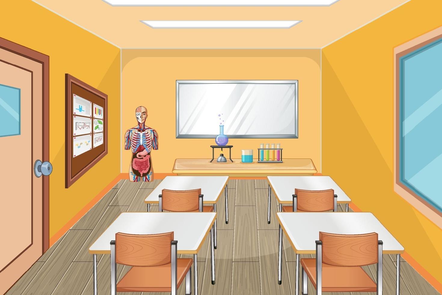 Classroom interior design with furniture and decoration vector