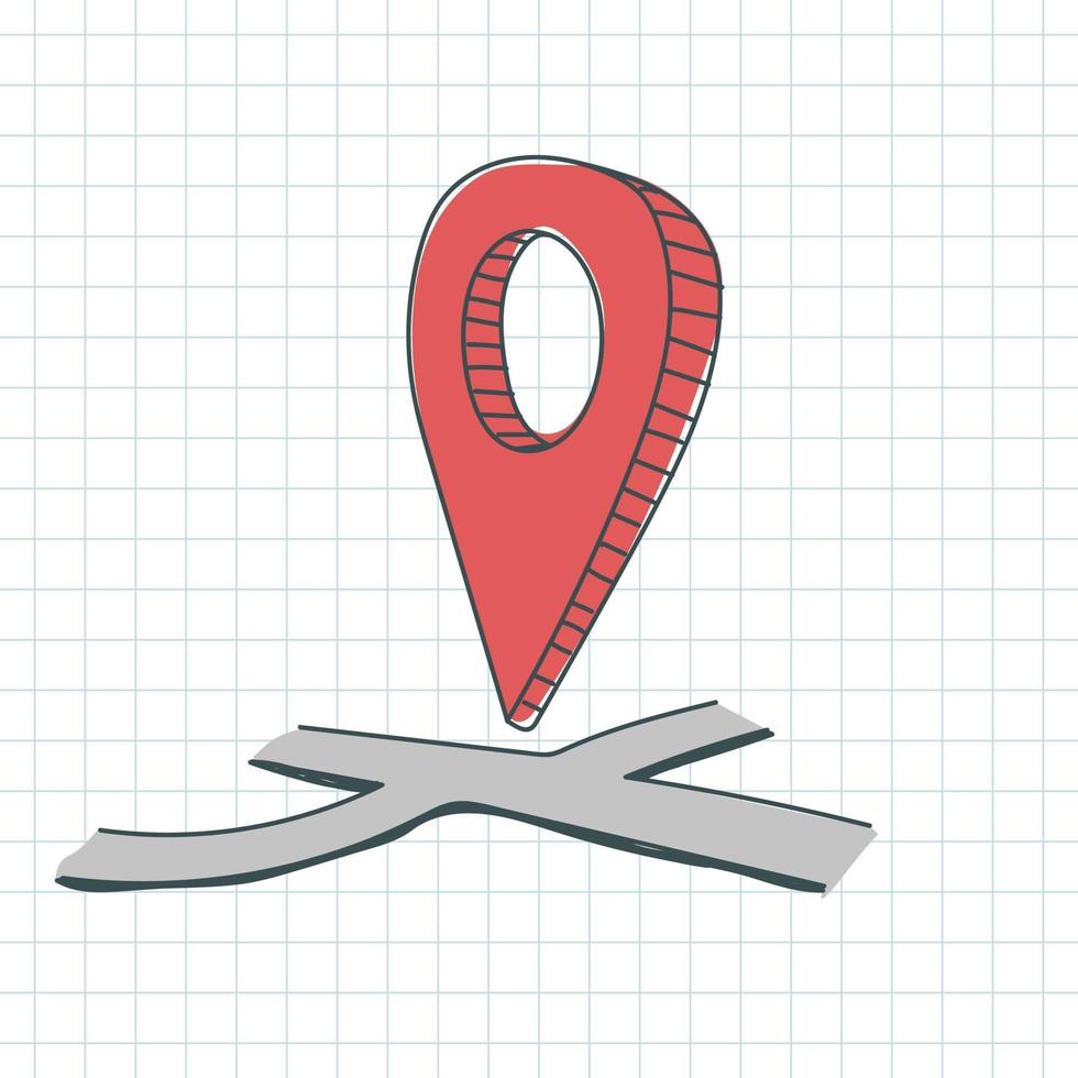 Doodle GPS pin location red color on map vector