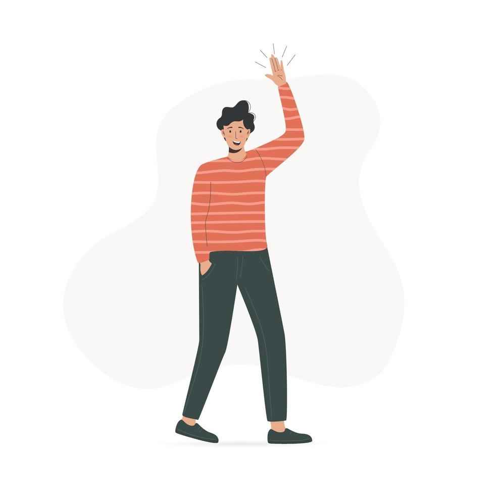 Cartoon illustration of a man waving hand vector