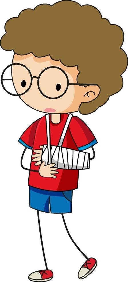 Doodle cartoon character of a boy wearing arm splint vector