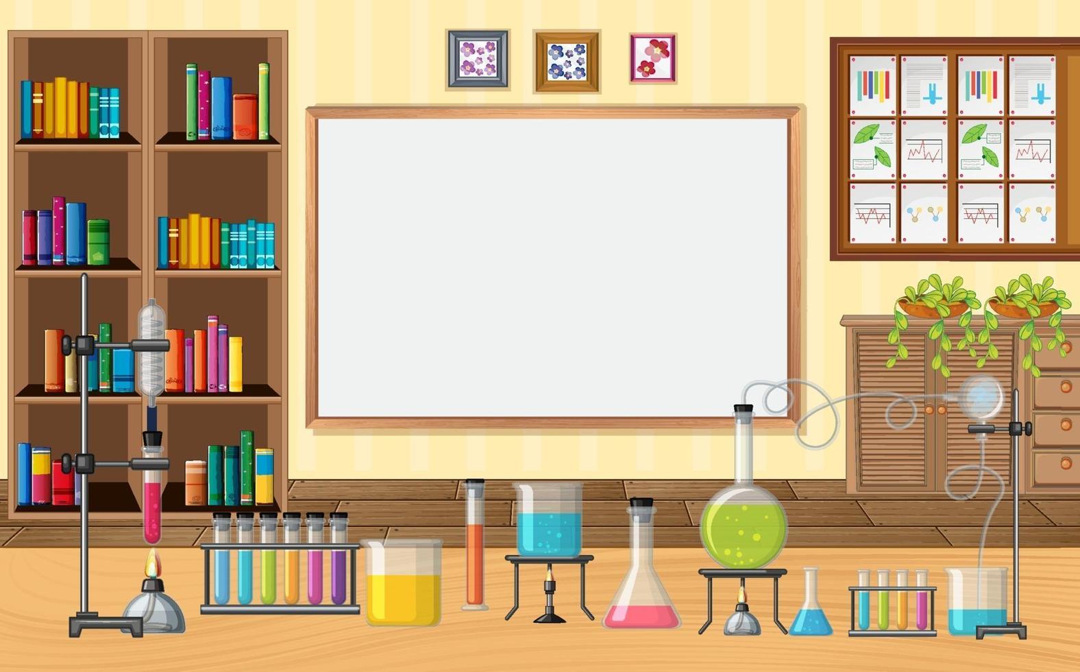 Empty scene with laboratory glass ware in the classroom vector