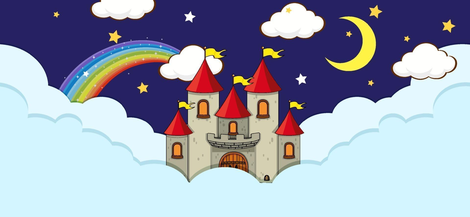 Scene with fantasy castle on the cloud at night vector