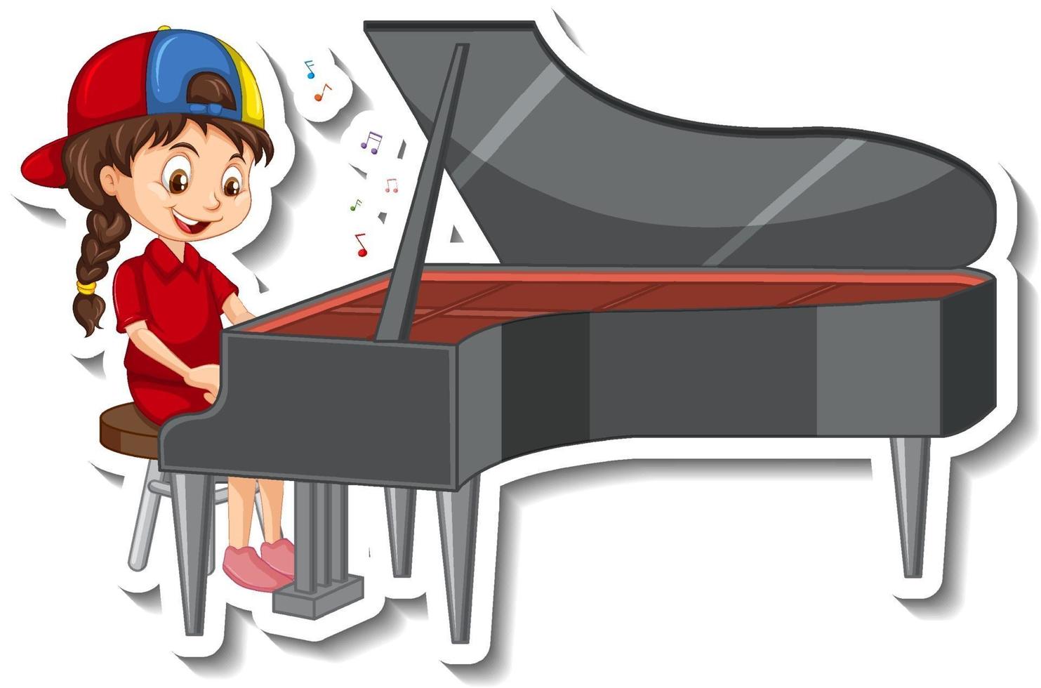 Cartoon character sticker with a girl playing piano vector