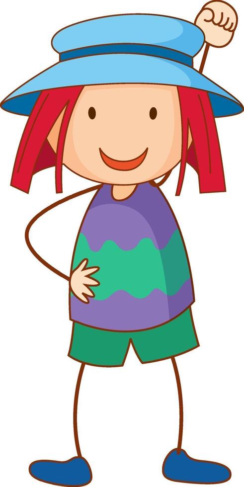 A girl wearing hat cartoon character in hand drawn doodle style vector