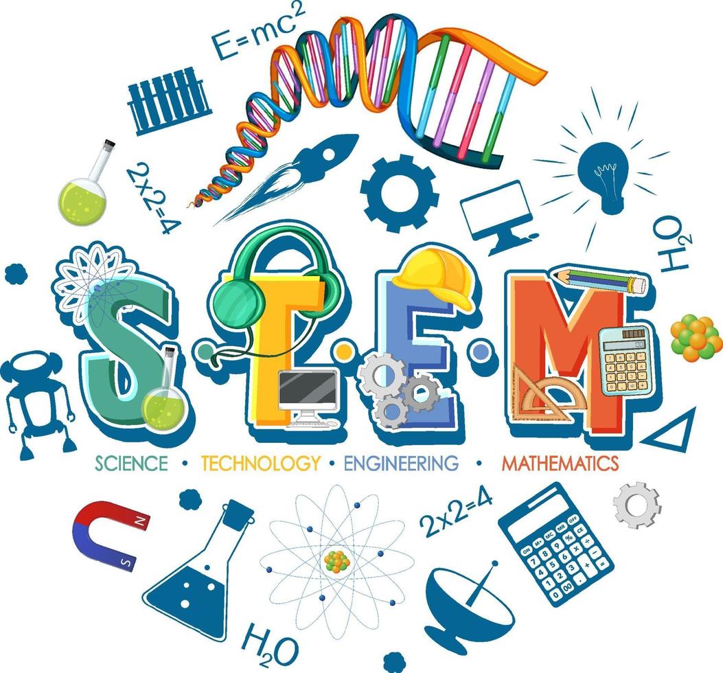 STEM education logo with icon ornament elements vector