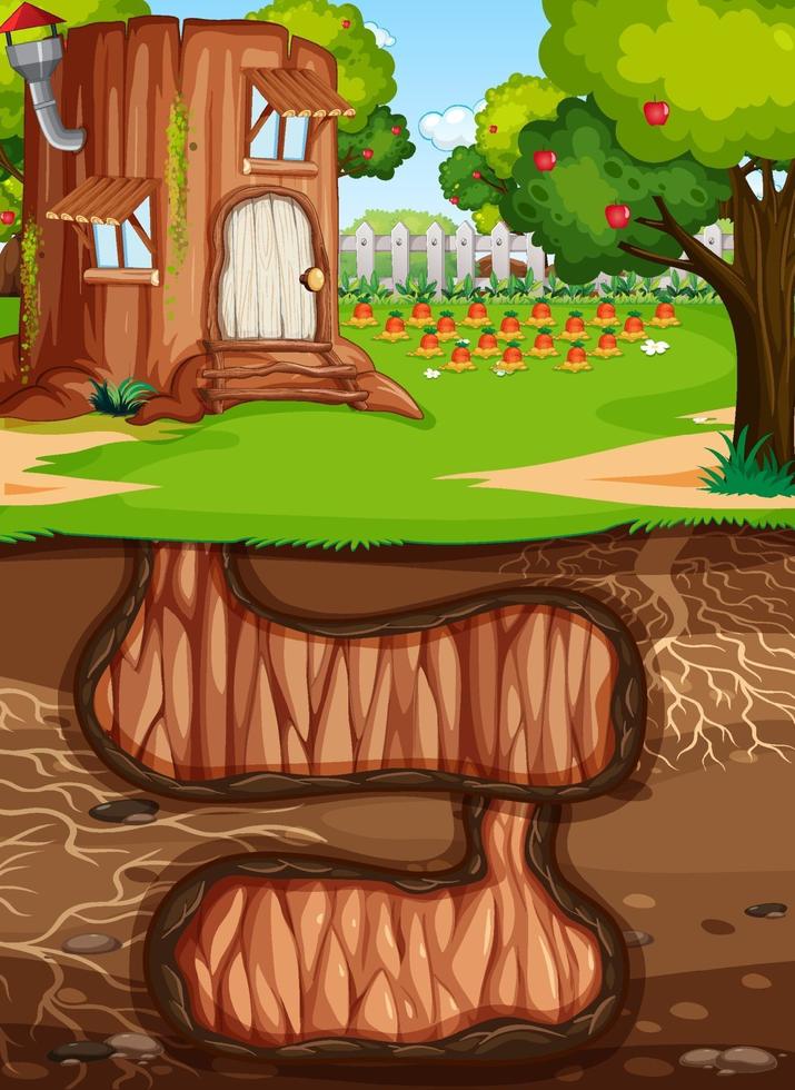 Underground animal hole with ground surface of the garden scene vector