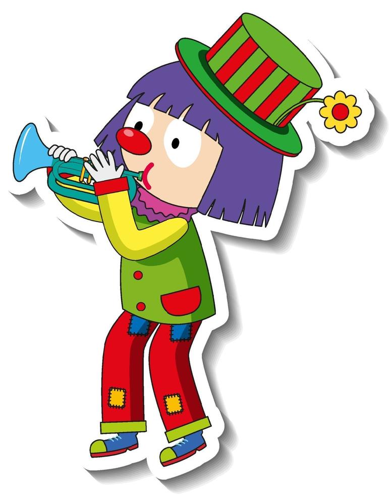 Sticker template with happy clown cartoon character isolated vector