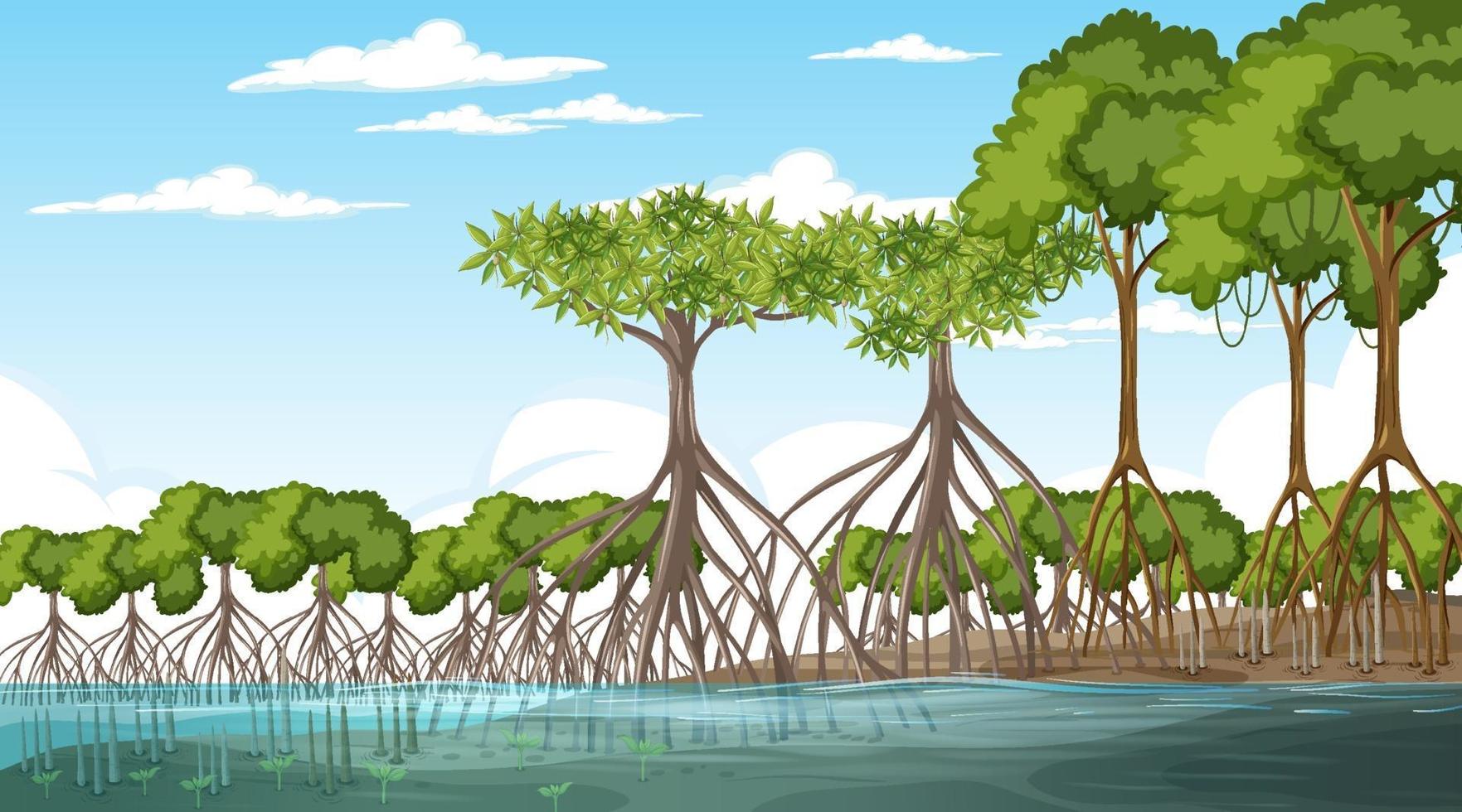 escena del paisaje del bosque de manglares durante el día vector