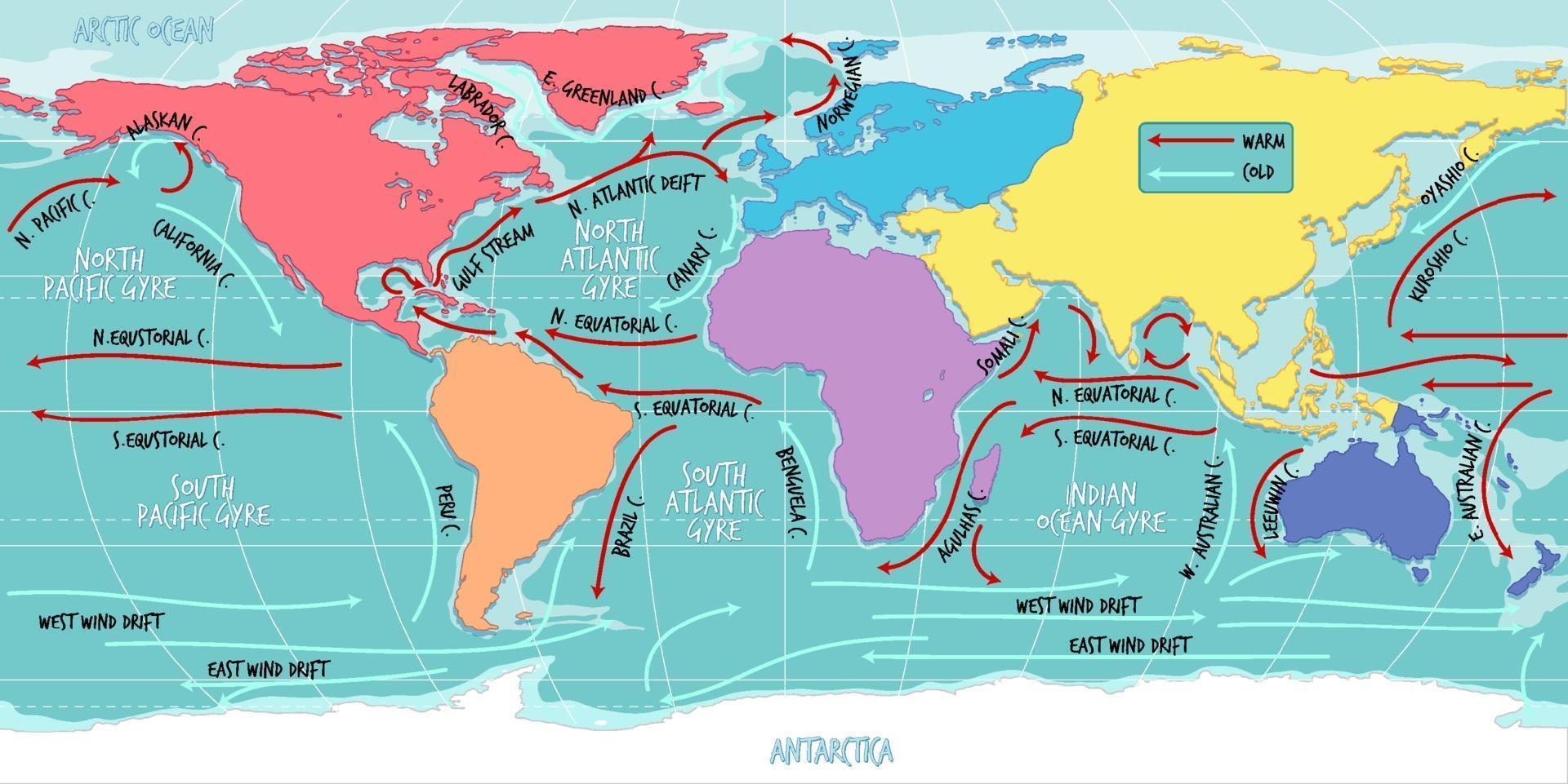 el mapa del mundo actual del océano con nombres vector