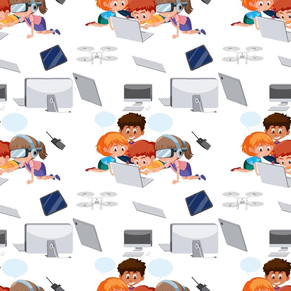 niños de tecnología que aprenden herramientas en la computadora de patrones sin fisuras vector