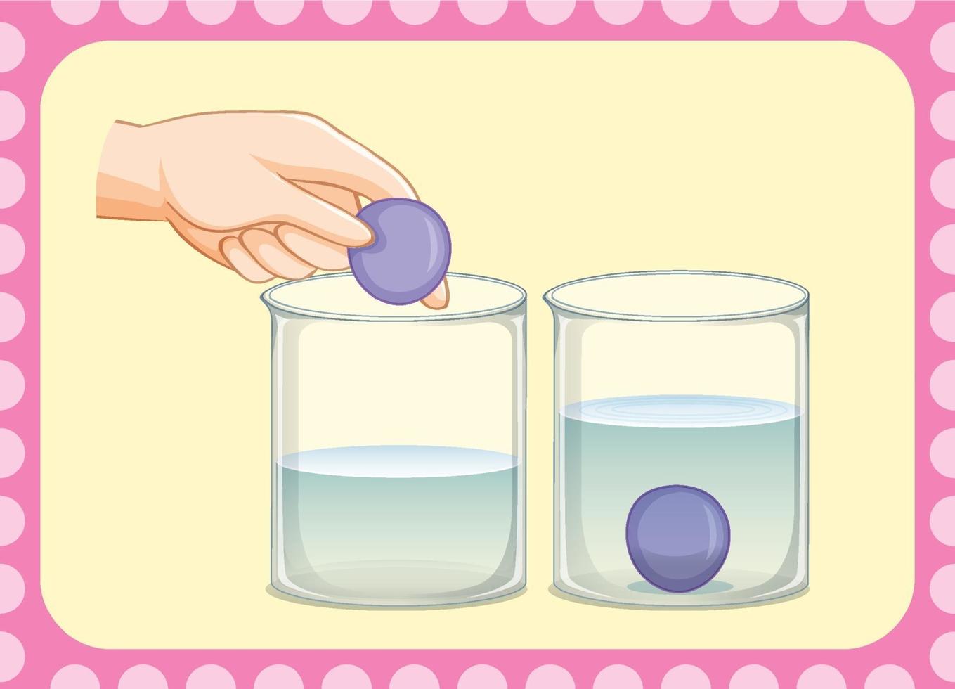 experimento científico con bola que se hunde en el agua. vector