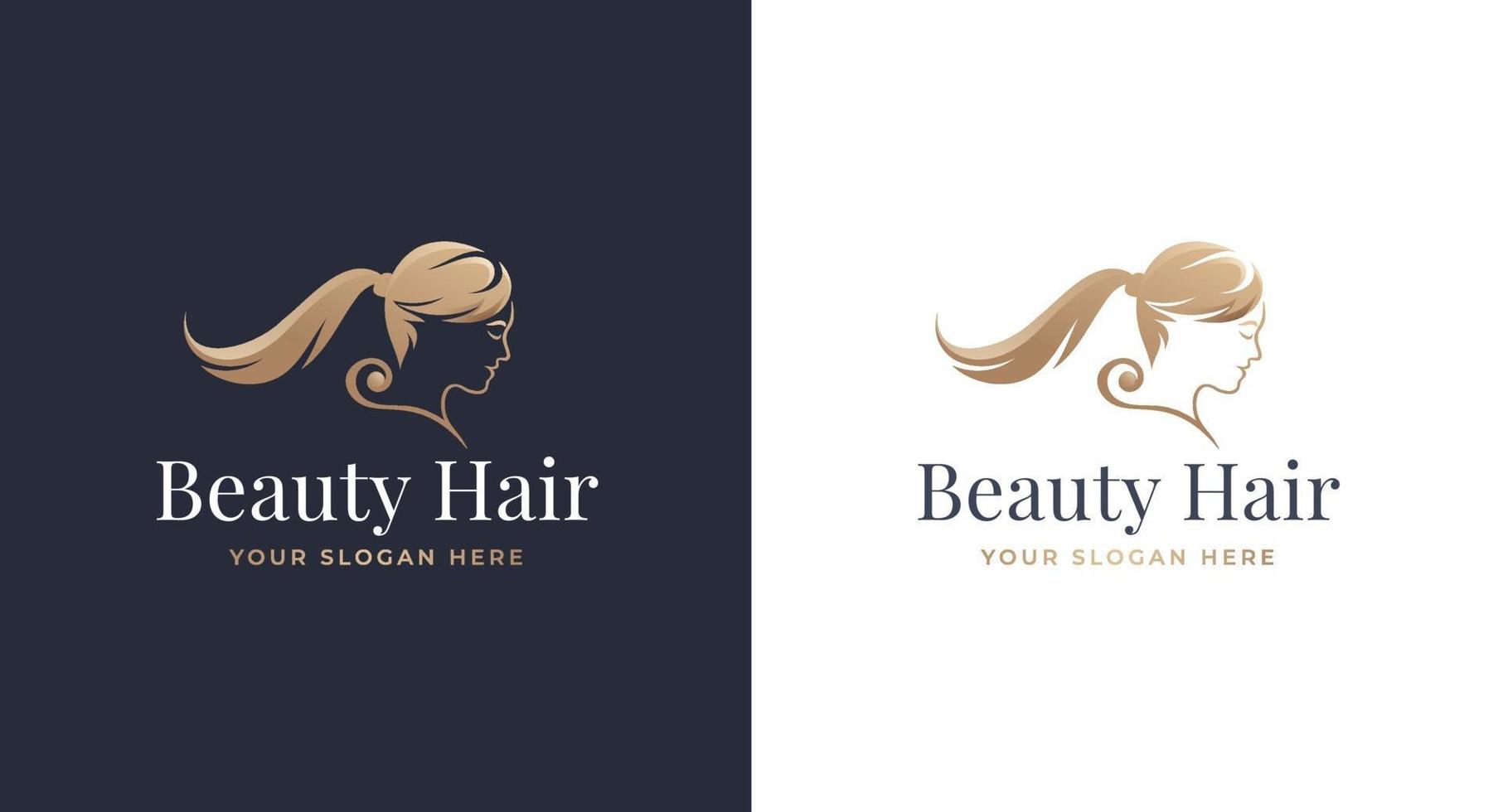 diseño de logotipo degradado dorado de peluquería de mujer vector