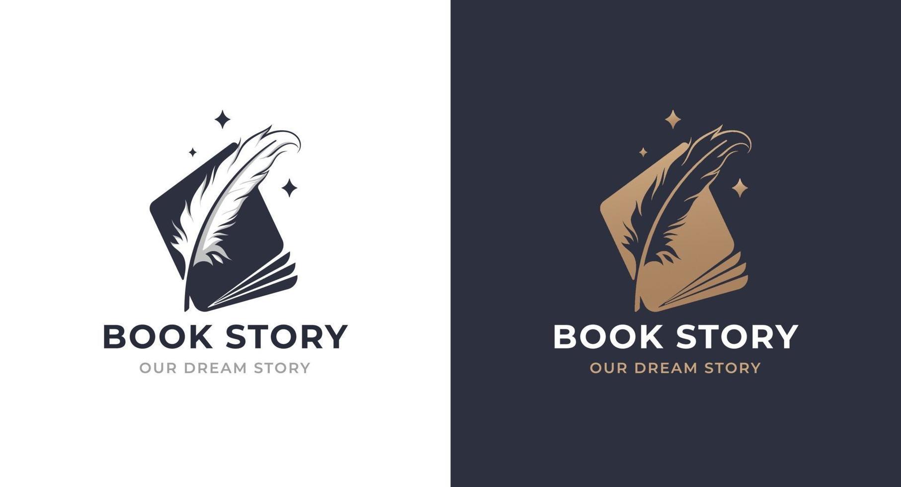 book story feather logo design vector