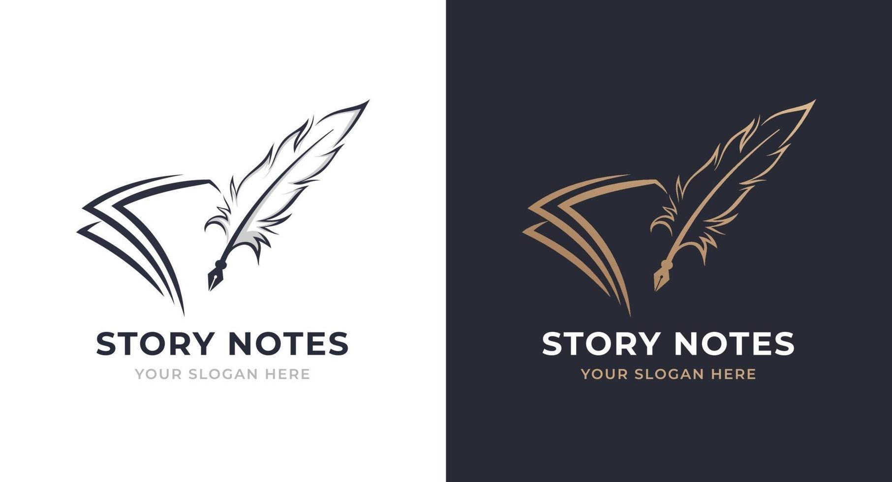 diseño de logotipo de nota y pluma vector