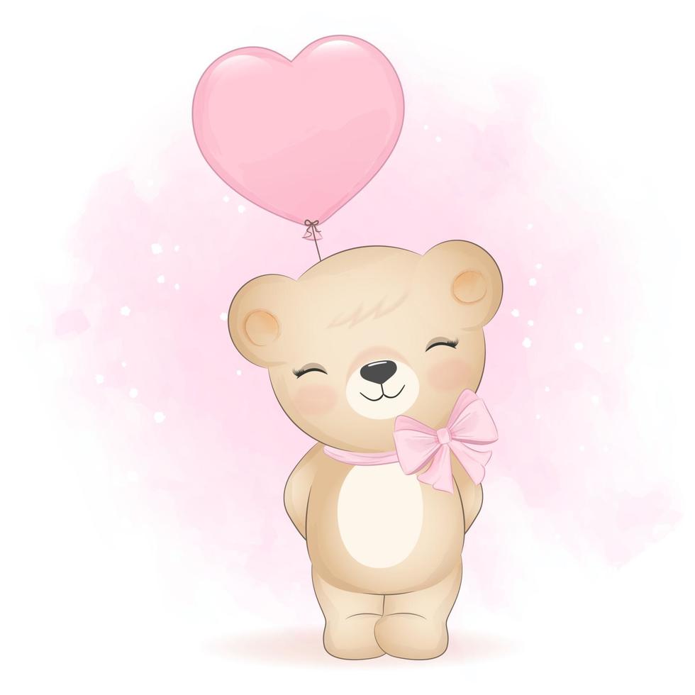 Cute Little Bear with balloon vector