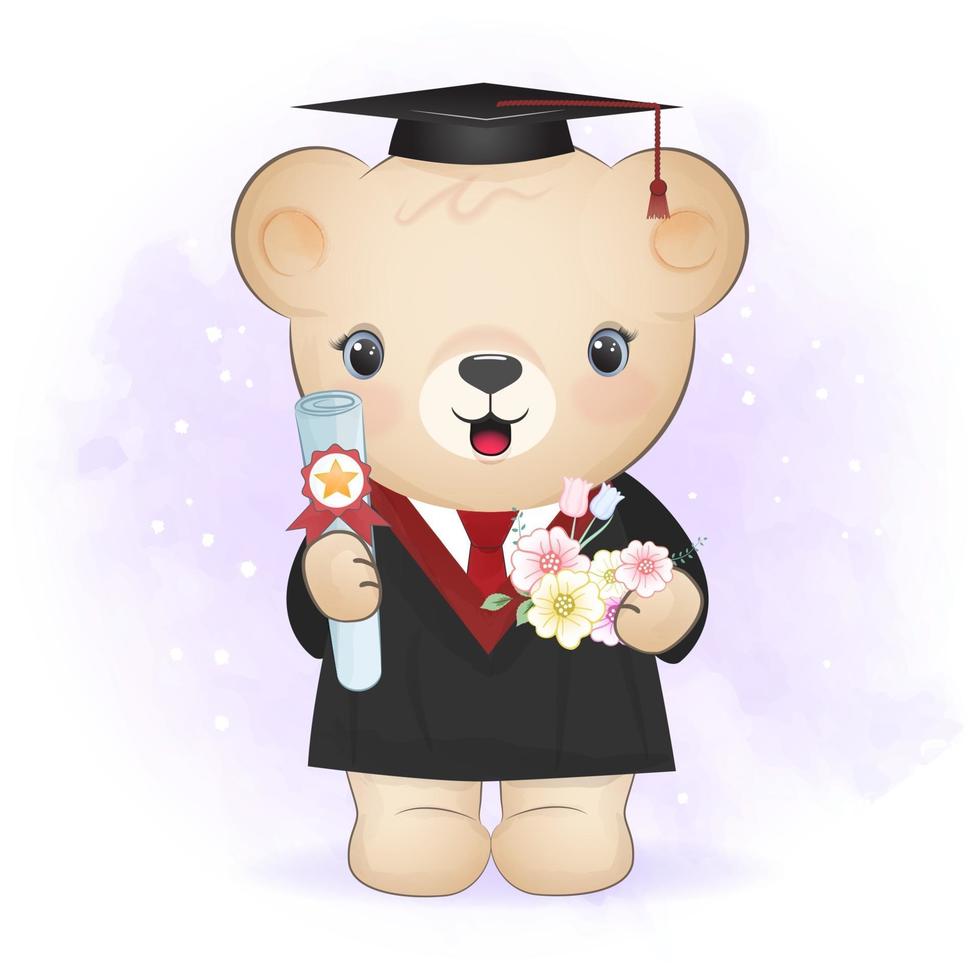 Cute Bear in graduation costume vector