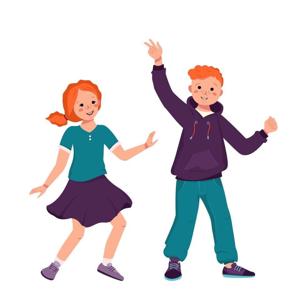 A Boy In A Hoodie And Jeans And A Girl In A Skirt With Red Curly Hair Vector Art At Vecteezy