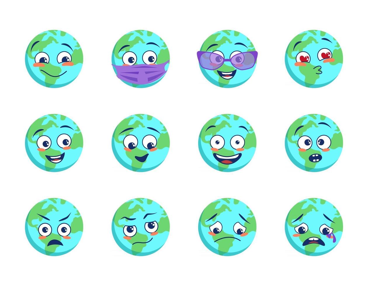 Earth planet with different emotions, medical mask and goggles 3112864 ...