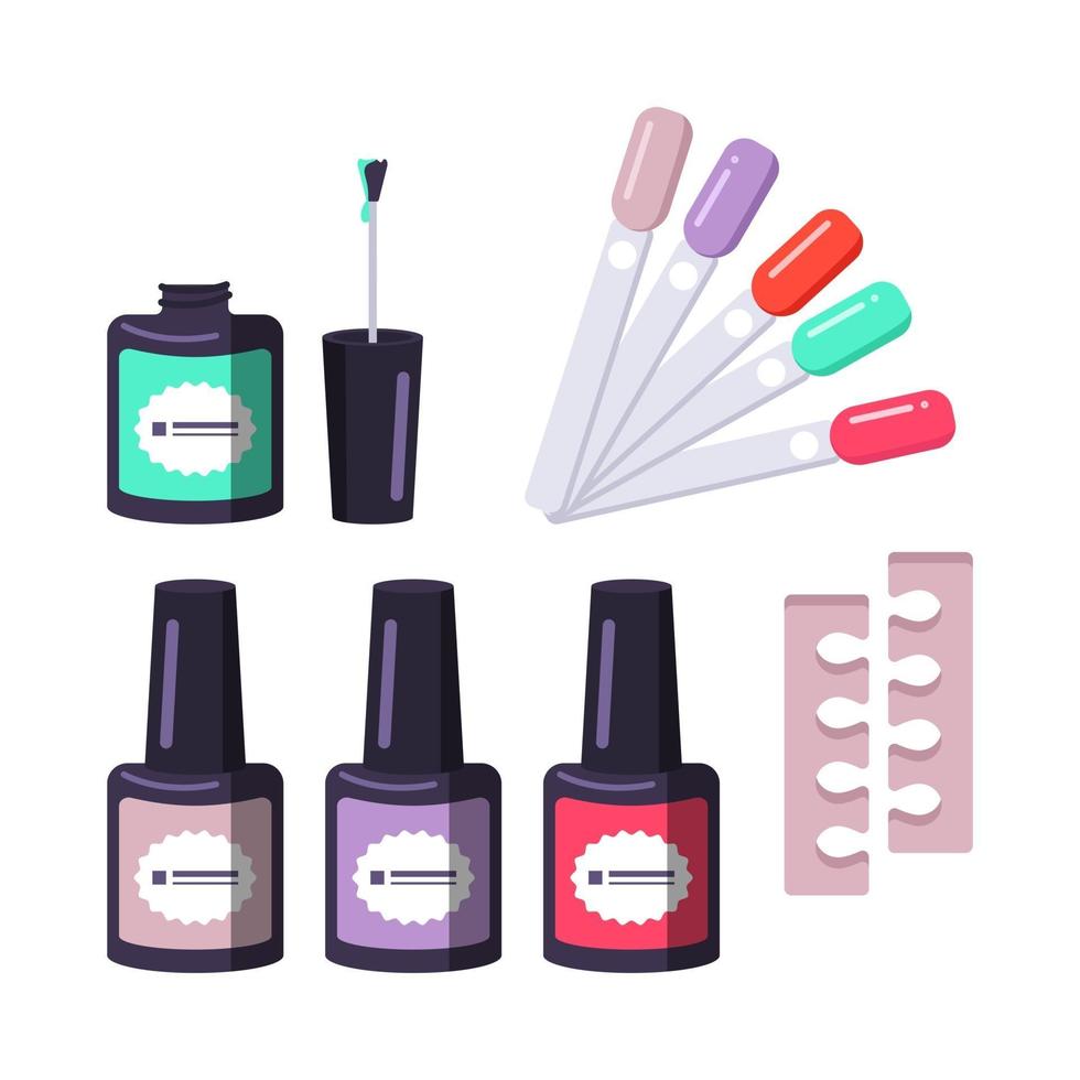 Different shapes of nail polish bottle, divider and colour picker vector