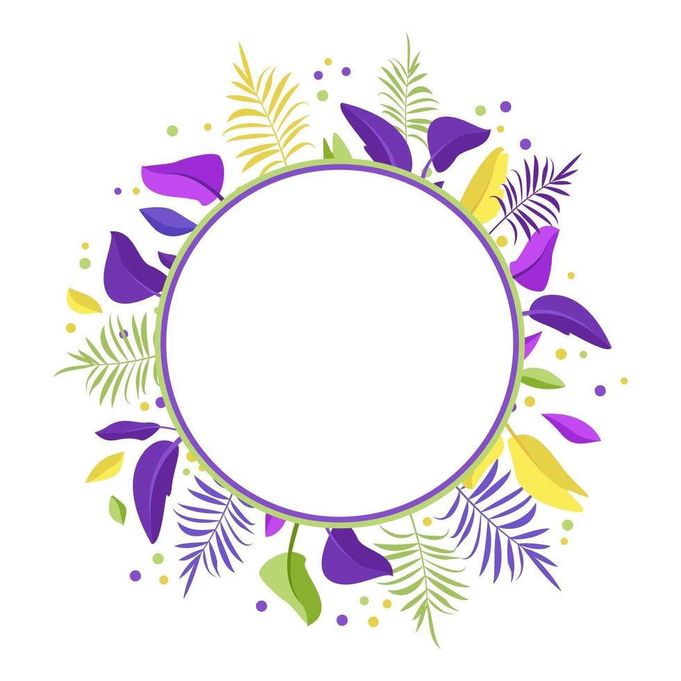 Palm leaf wreath. Round frame of bright exotic leaves vector