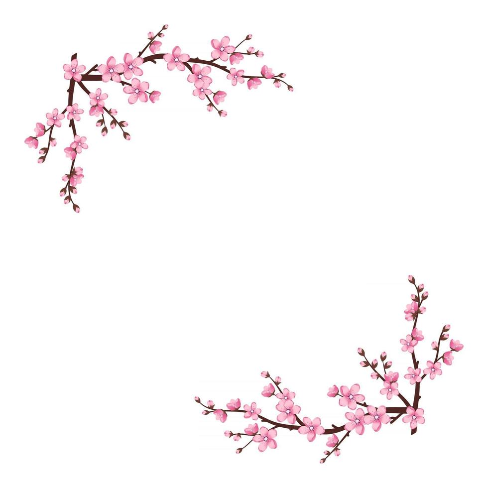 Cute Sakura flowers icon set. The cherry branches have bloomed vector