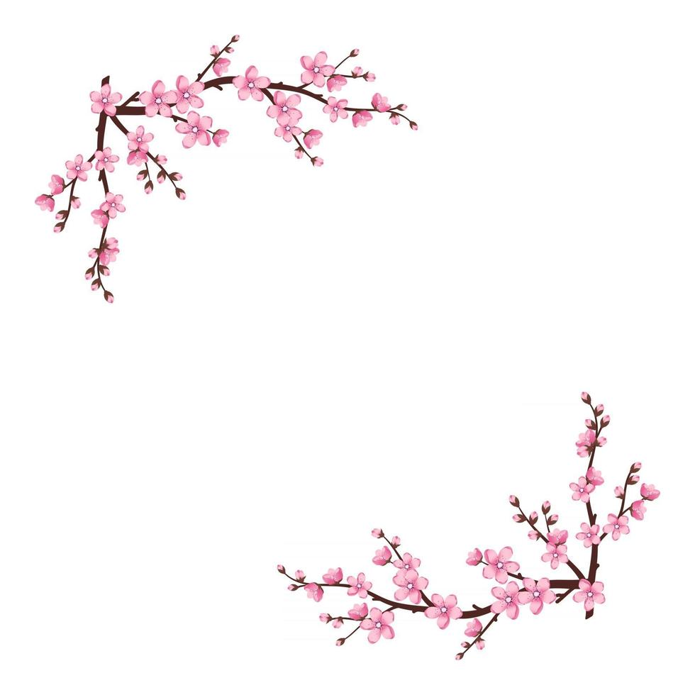 Cute Sakura flowers icon set. The cherry branches have bloomed vector