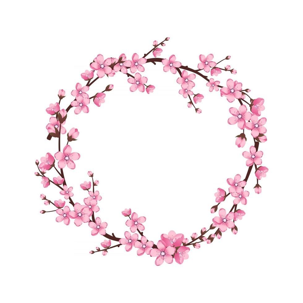 corona de flor de cerezo. flores rosadas lindas de sakura vector