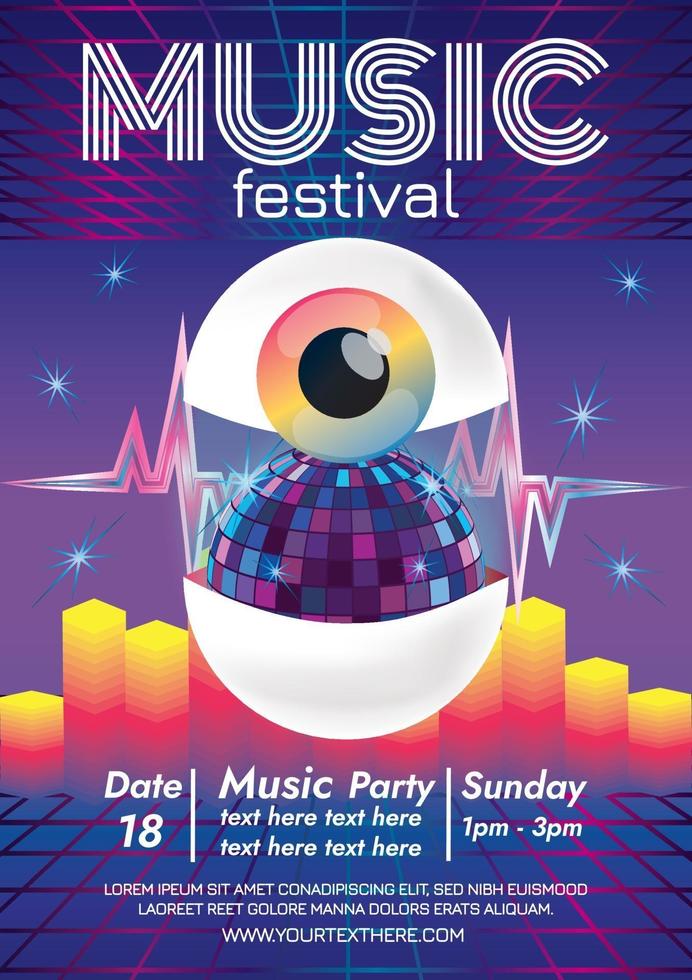 cartel surrealista del festival de música del ojo para la fiesta vector