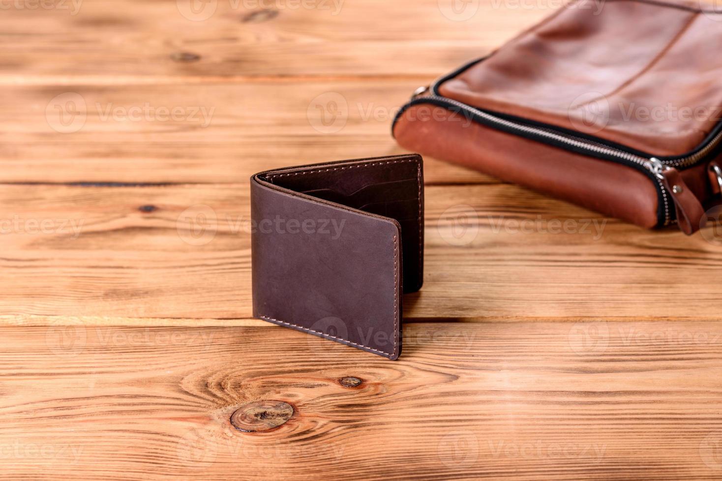 Beautiful leather brown purse made of leather to store paper money photo