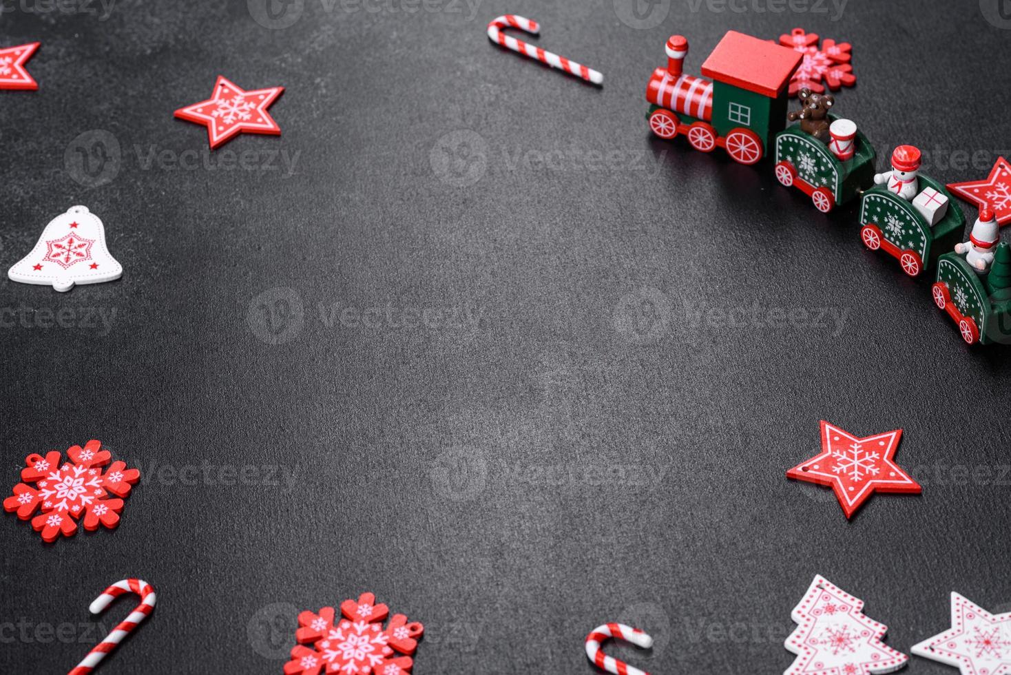 Red and white elements that are used to decorate the Christmas tree photo