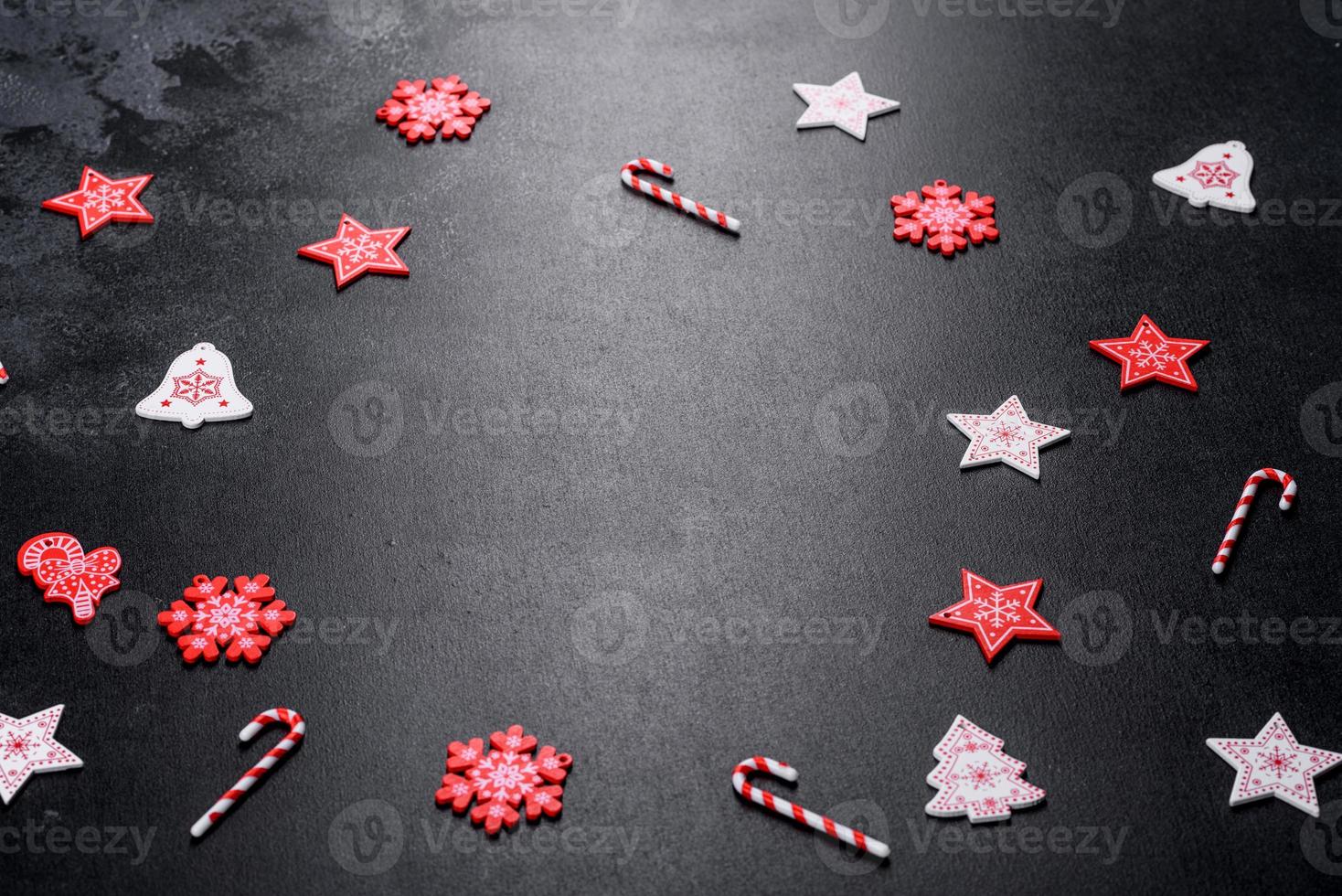 Red and white elements that are used to decorate the Christmas tree photo