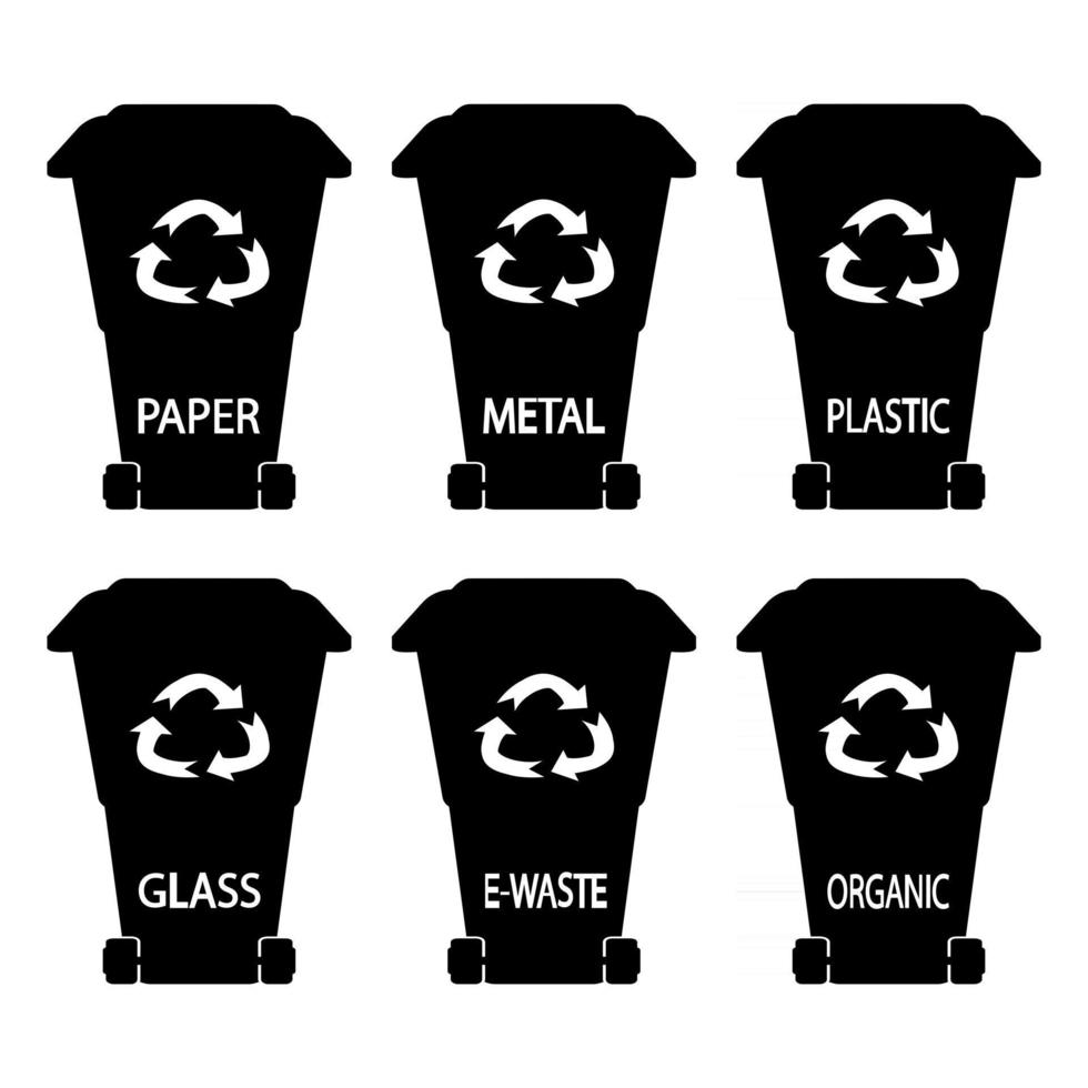 Set of black garbage cans vector