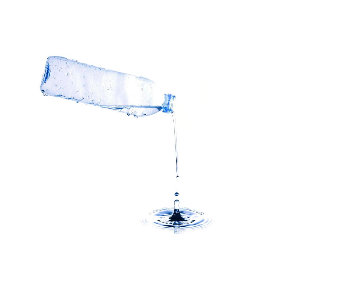 Pouring water from bottle with water drop photo