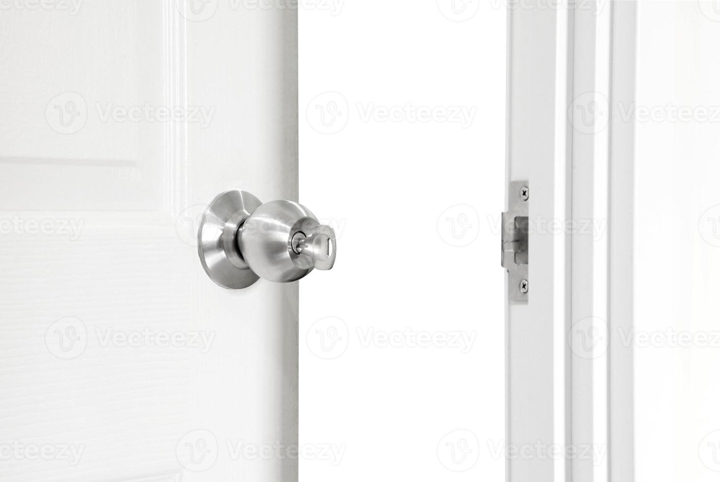 Installing locking knob with key at the door inside the home photo