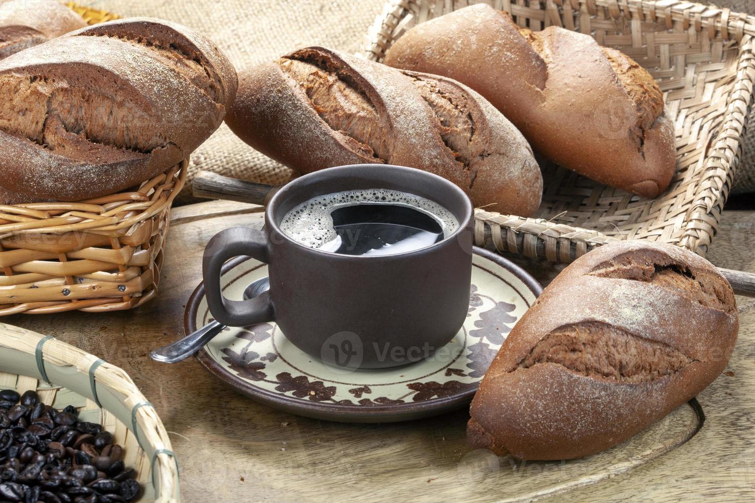 Breakfast with coffee and bread photo