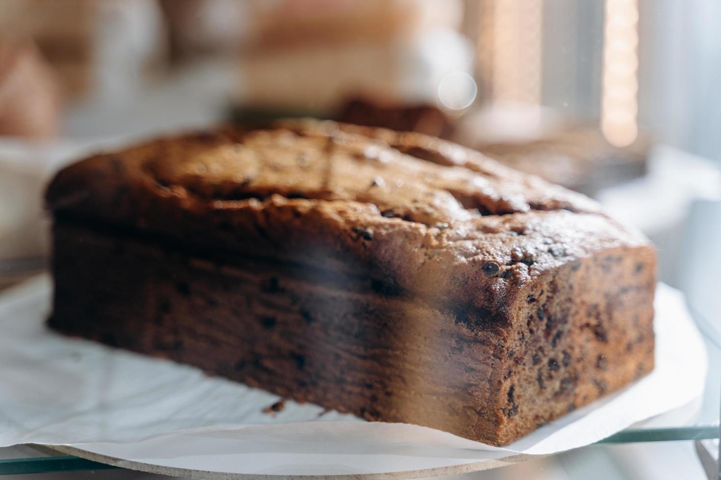 Fresh fragrant ecological bread behind glass photo