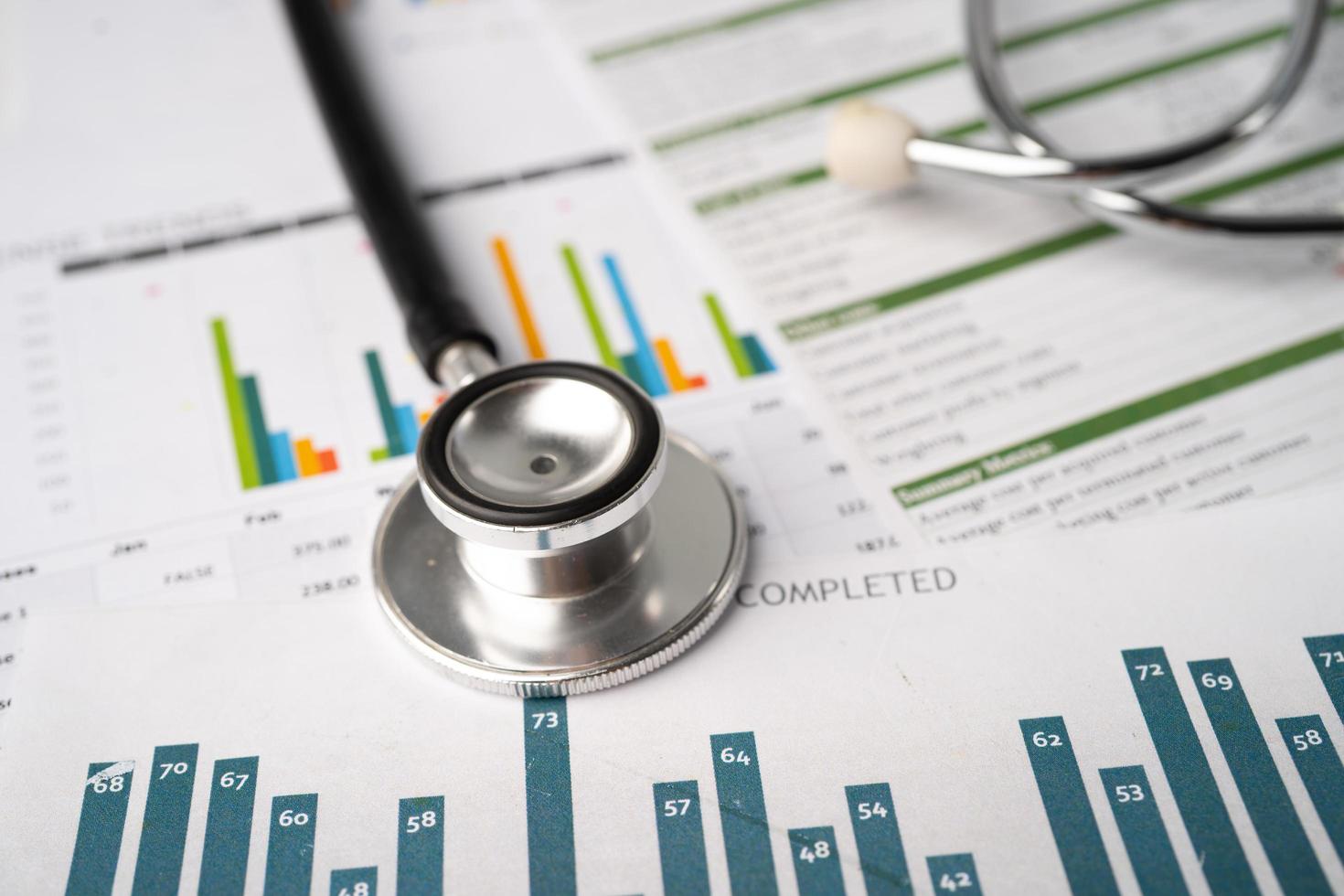 Stethoscope on charts and graphs paper photo