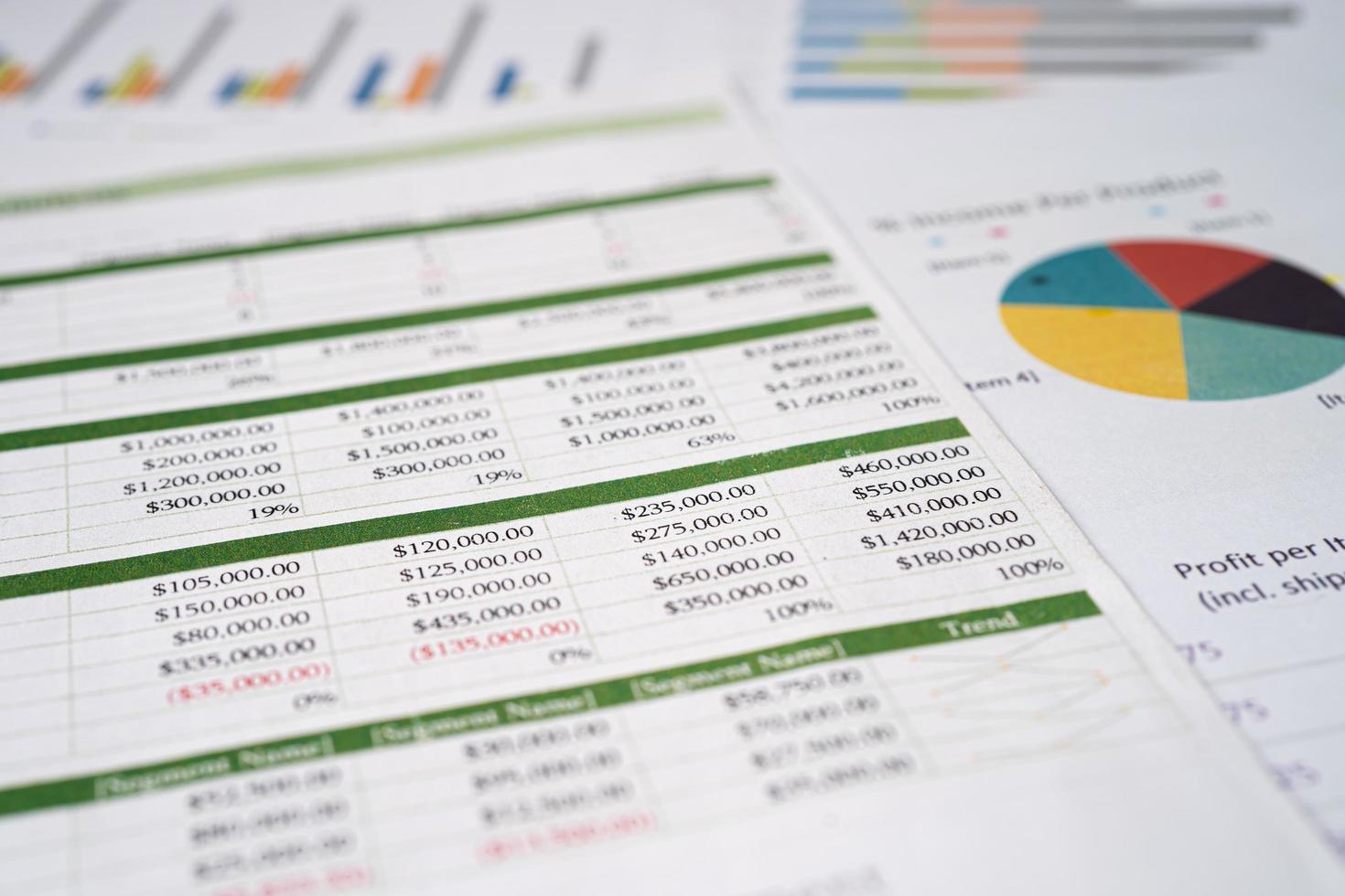 Spreadsheet table paper for business in office. photo