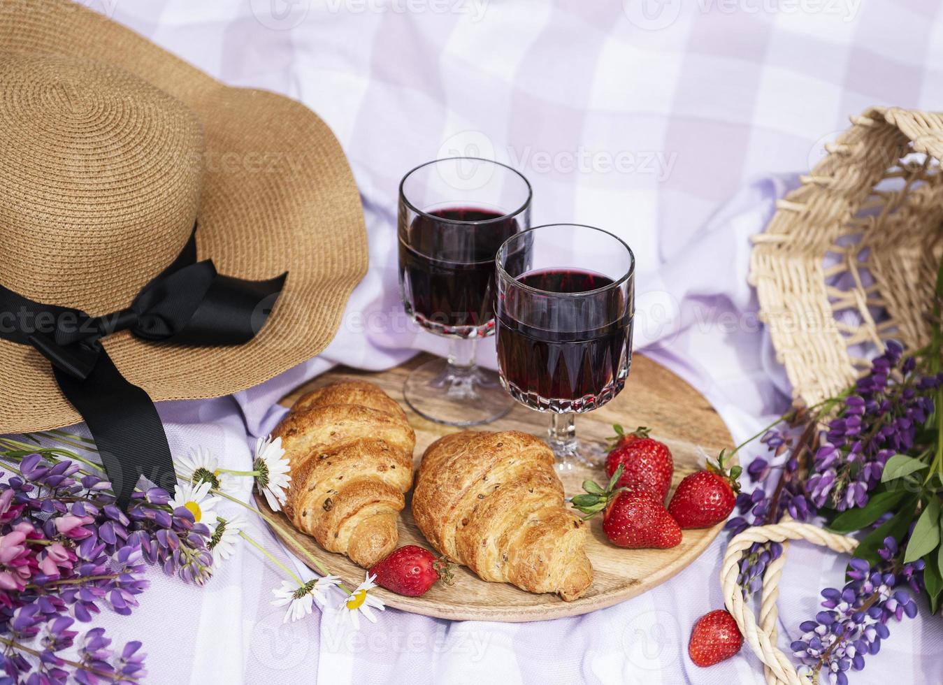 Romantic picnic scene on summer day photo