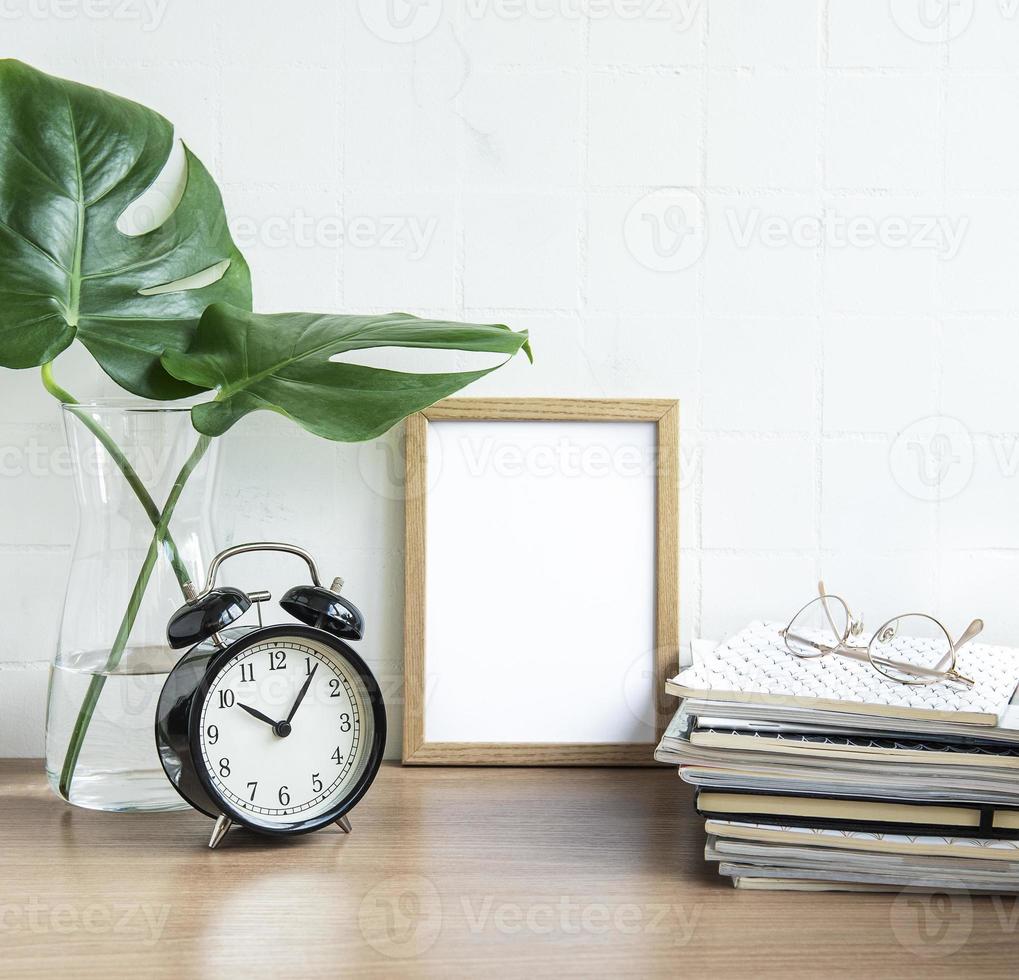 Office desk with stack of notepads photo