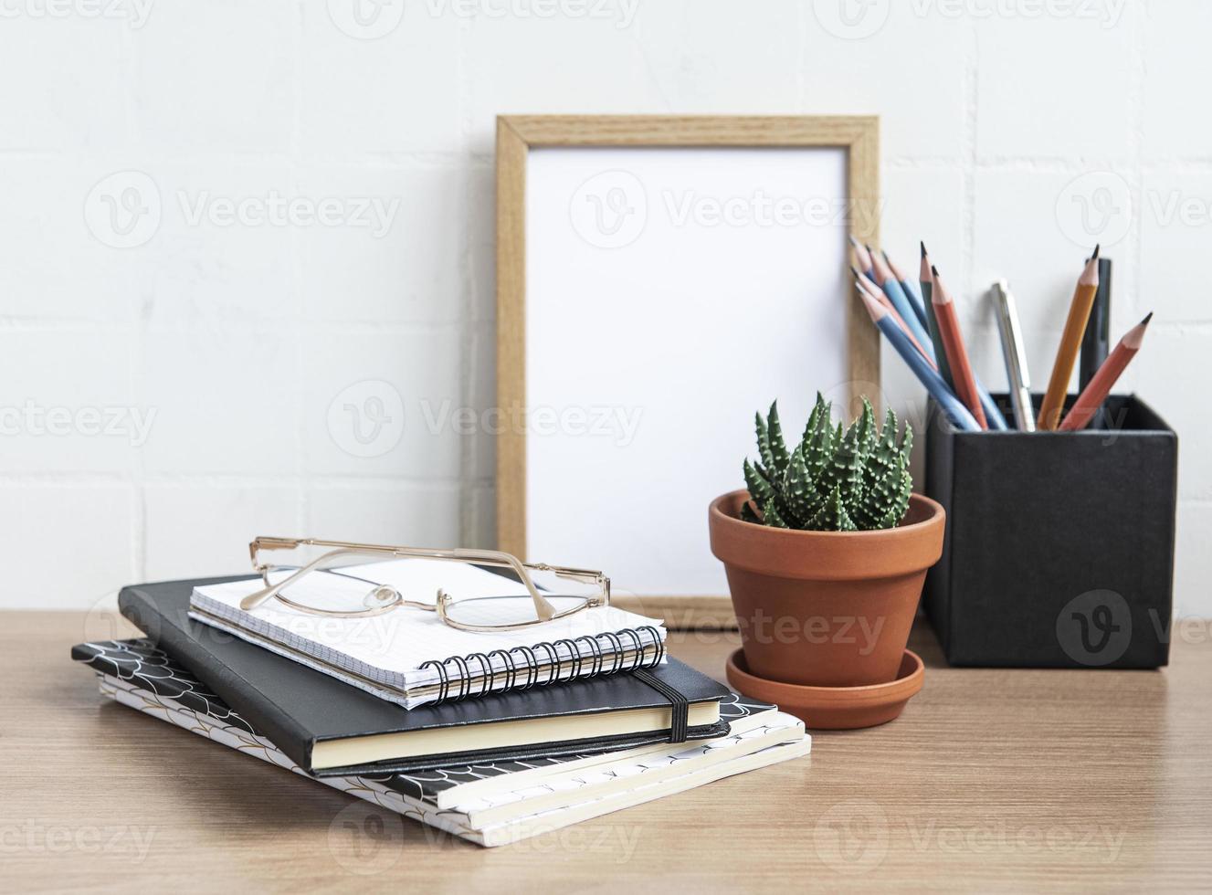 Office desk table with notebooks photo