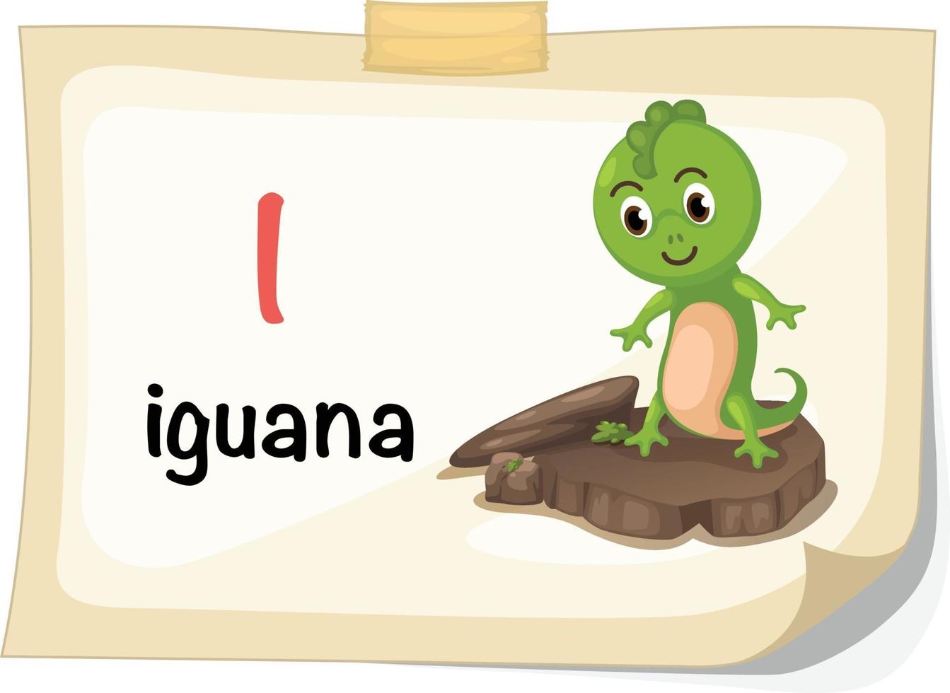 animal, alfabeto, letra i, para, iguana, ilustración, vector