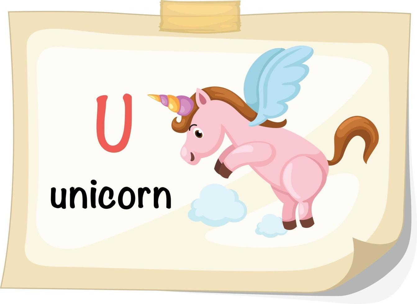 animal alphabet letter U for unicorn illustration vector