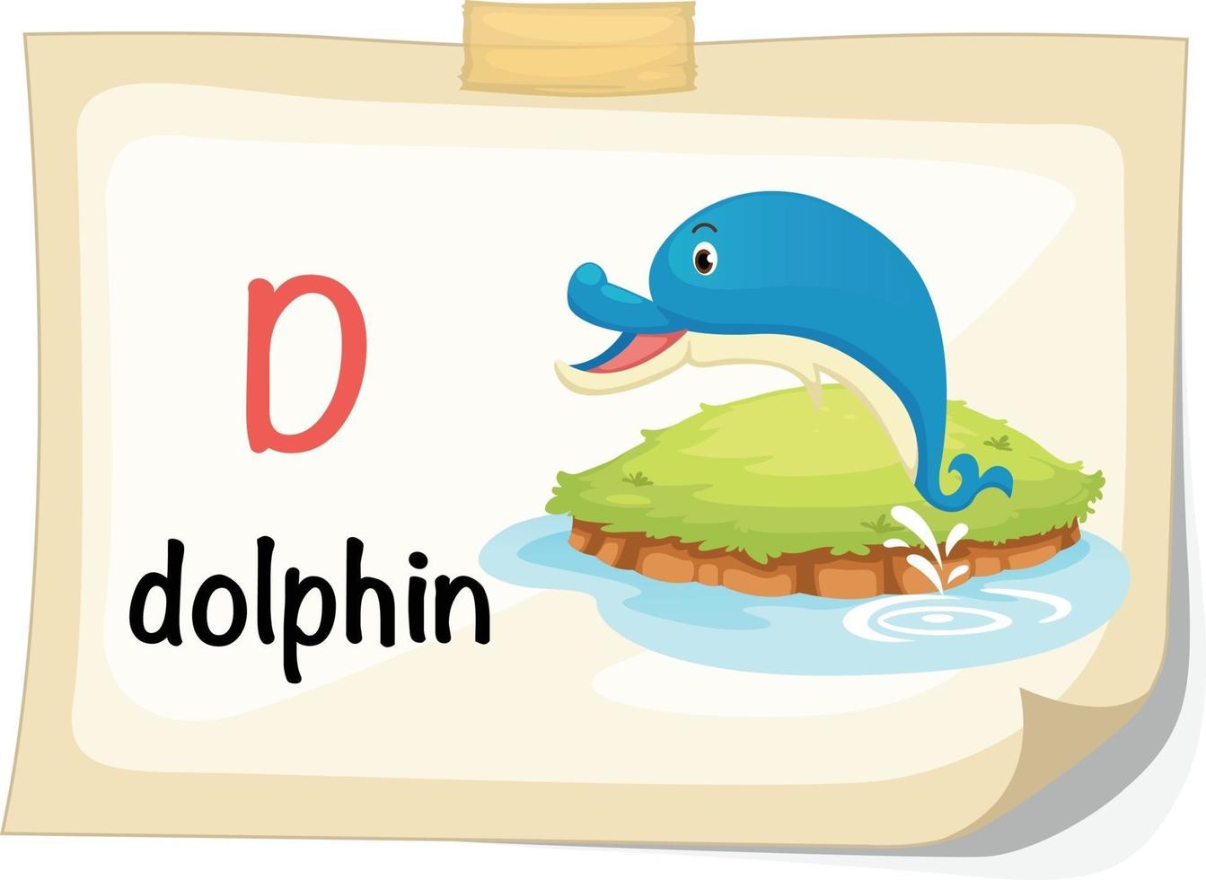 animal, alfabeto, letra d, para, delfín, ilustración, vector