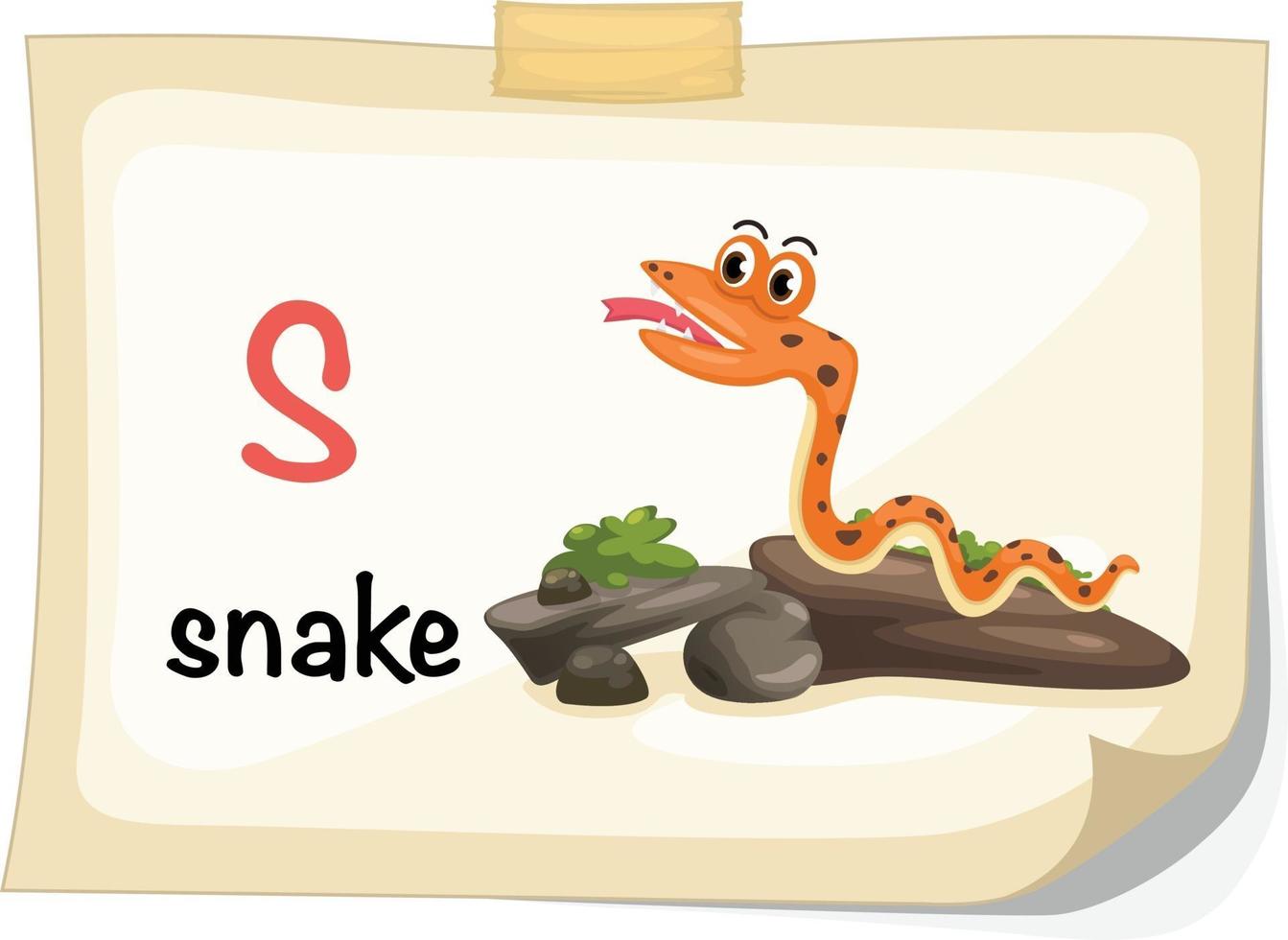 Letra del alfabeto animal s para vector de ilustración de serpiente