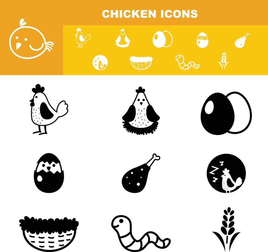 vector de conjunto de iconos de pollo