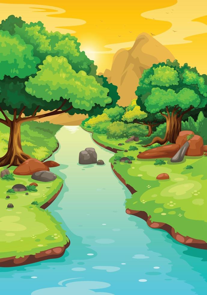 bosque con un vector de fondo de río