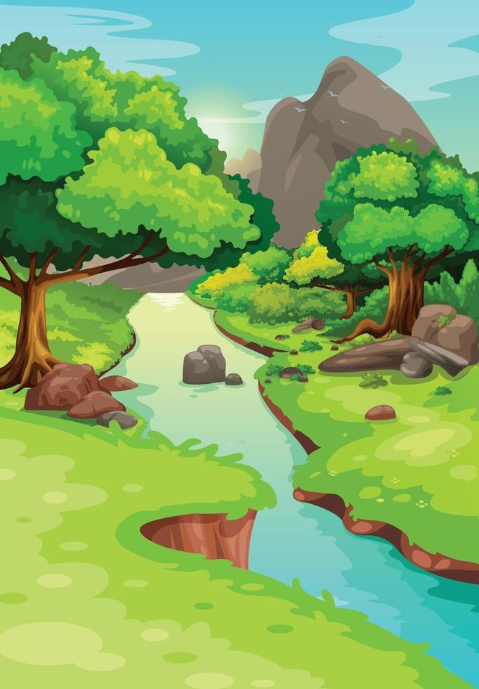illustration of forest with a river background vector
