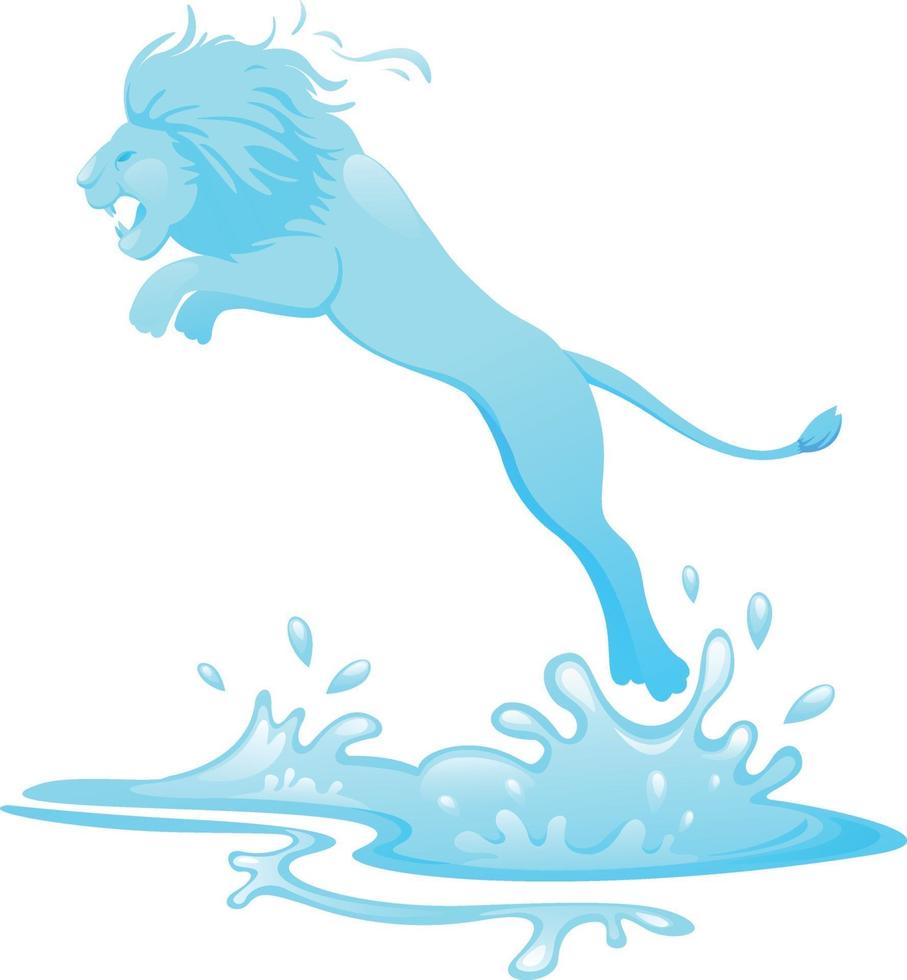 león saltando fuera del vector de agua