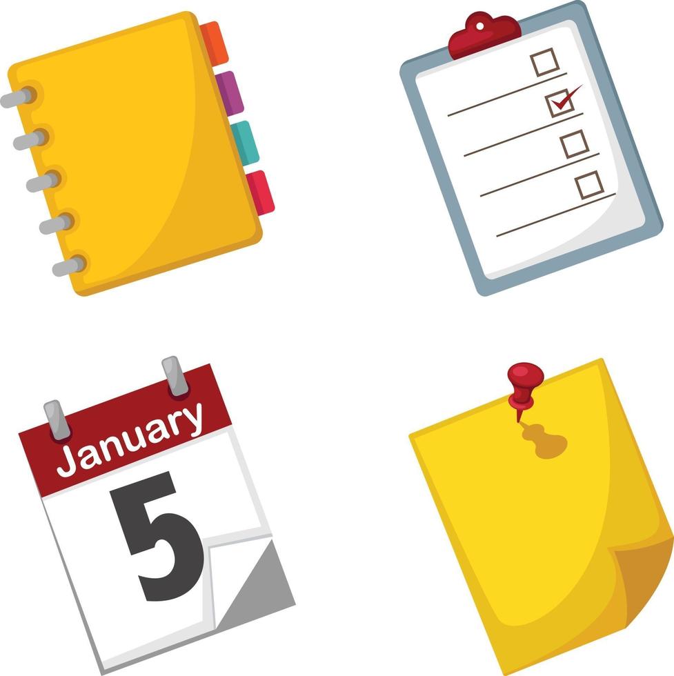 nota, papel, y, calendario, conjunto, vector